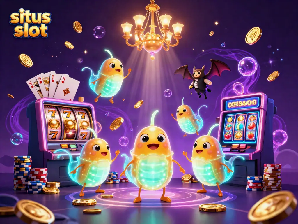 Experience exciting gameplay at situs slot with glowworms lighting a vibrant casino scene.