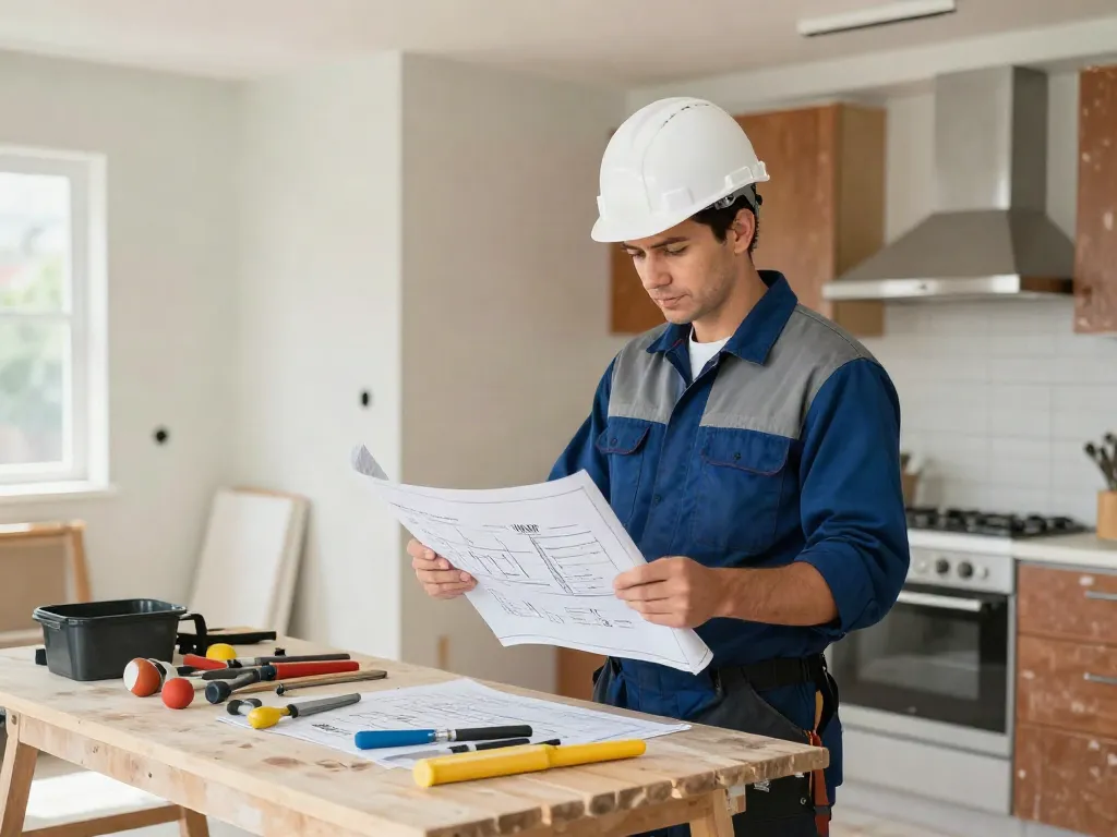 Wish4d trusted providers, professional contractor reviewing blueprints at local home renovation