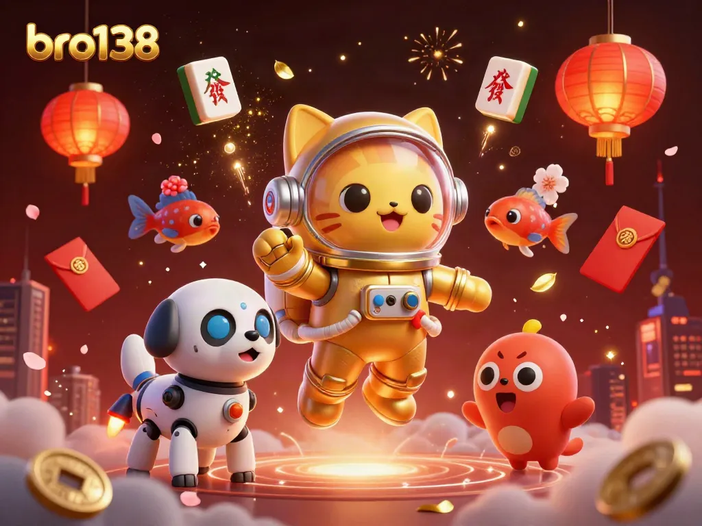 Experience excitement with bro138 as a space cat and robot dog navigate a cosmic casino adventure.