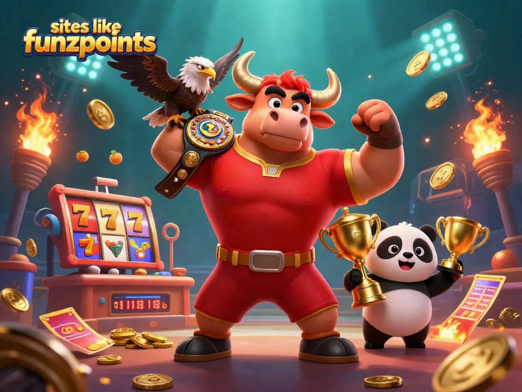 Engage with sites like funzpoints, enjoying dynamic slots and vibrant casino action in an immersive illustration.