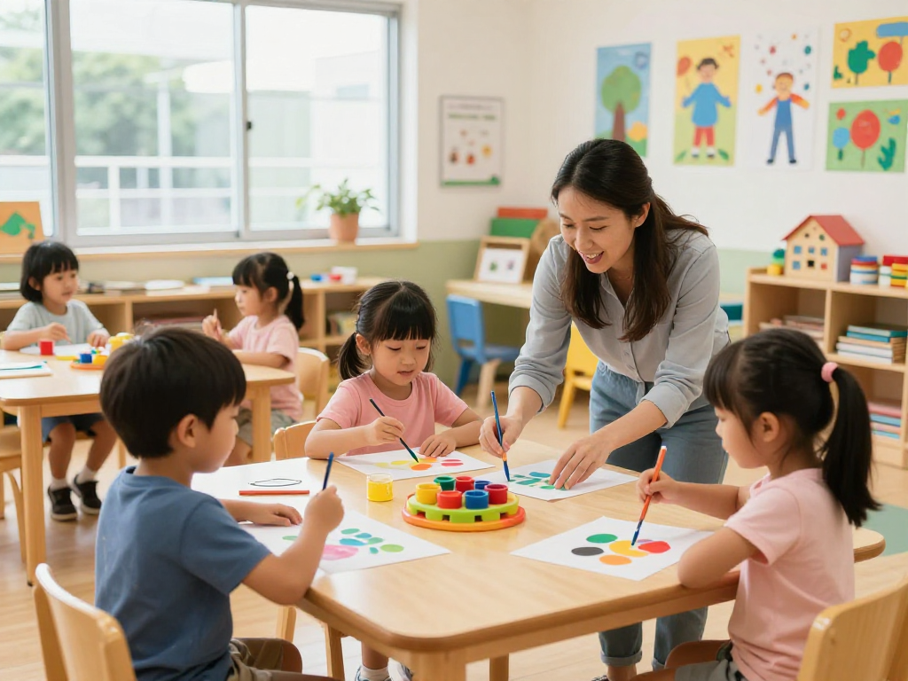 Children exploring an interactive learning activity at an international kindergarten Singapore, showcasing creativity and engagement.