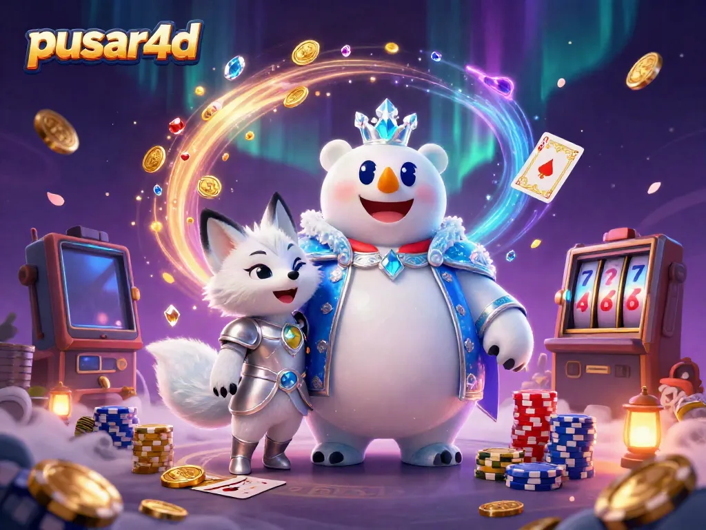 Experience the excitement of pusar4d with this dynamic casino-themed illustration showcasing lucky slots and vibrant characters.