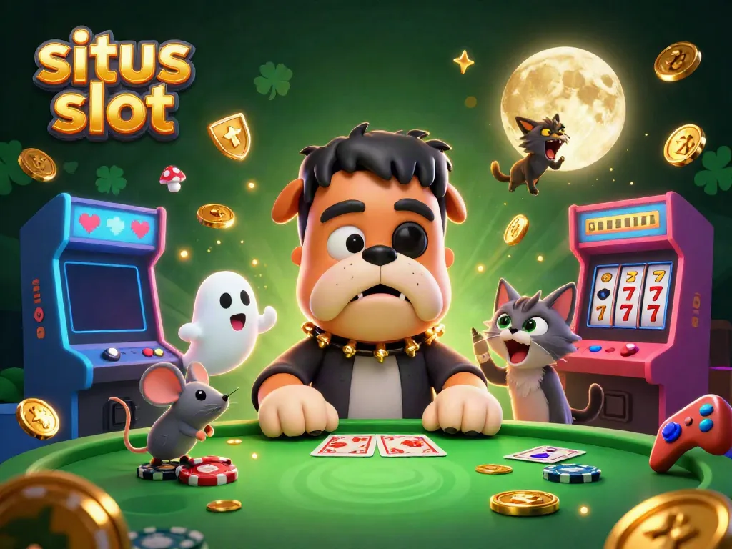 Engage with situs slot action in a vibrant casino scene featuring fantastical characters and energetic slot elements