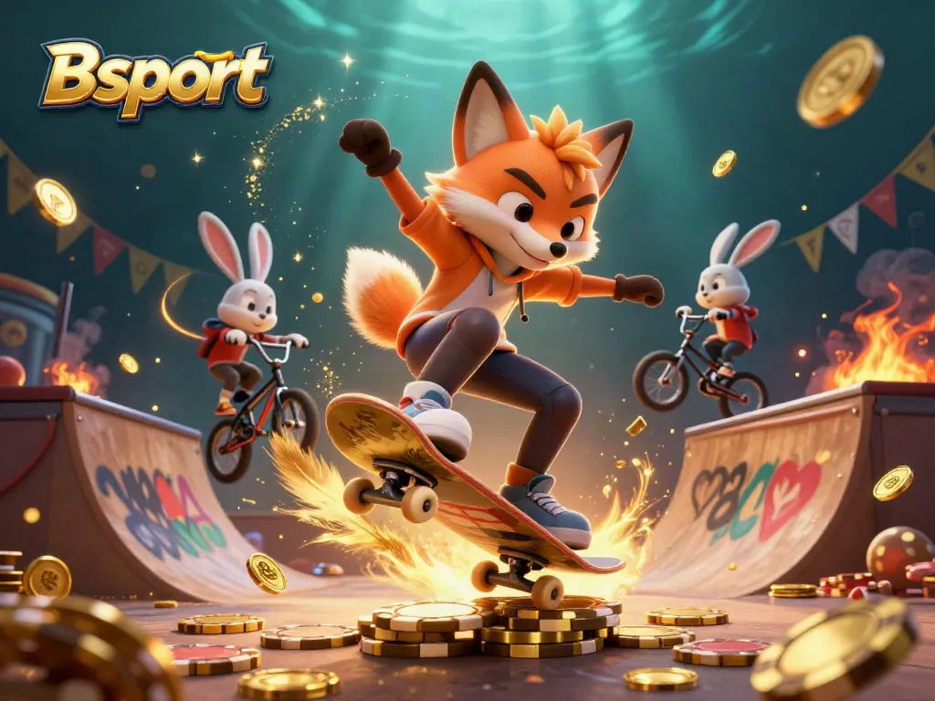 Bsport showcases thrilling casino action with dynamic cartoon characters and vibrant elements.