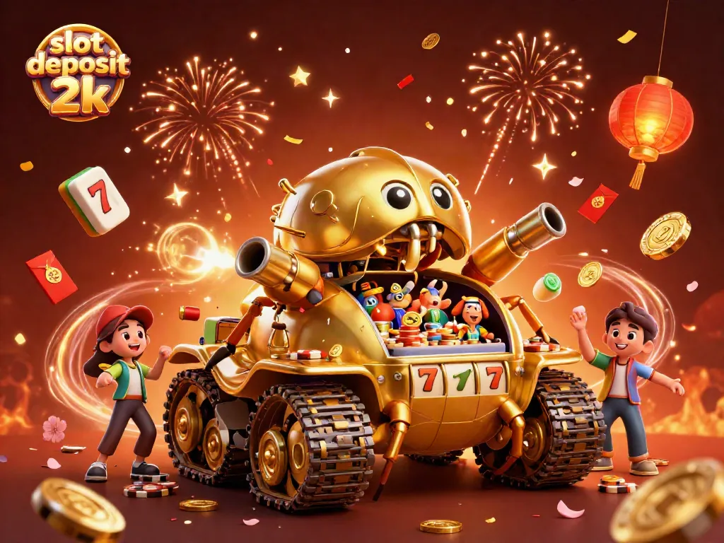 Engage with exciting slot deposit 2k action in a vibrant casino-themed 3D celebration illustration.
